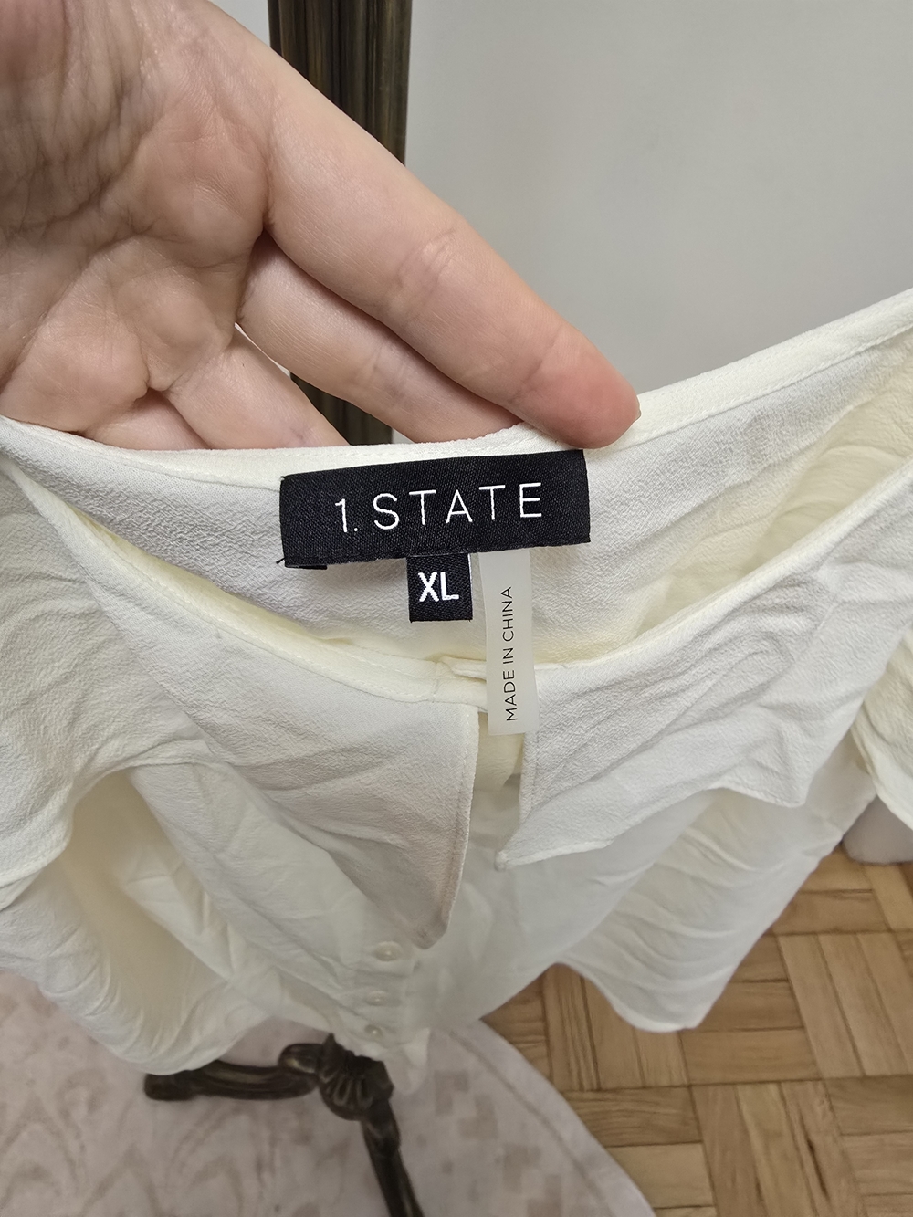1.STATE Ivory Button-Front Blouse